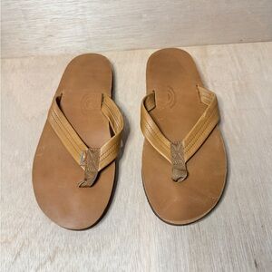 Rainbow Brown Leather Flip Flops